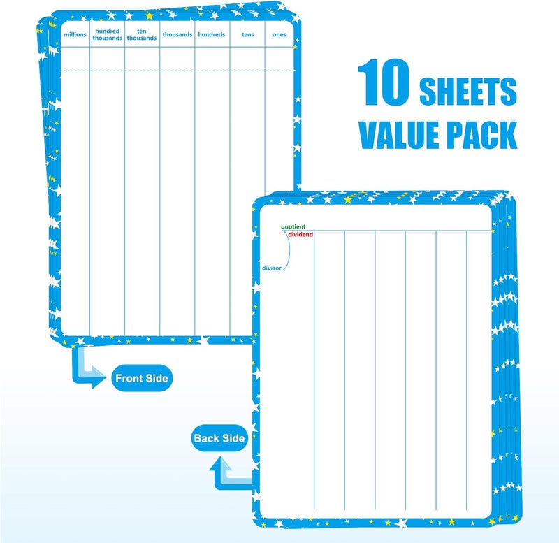 WEIZHEN 10 Packs Division Whiteboard Card, Double Sided Dry Erase Board Writable and Erasable Math Learning White Board for Kids, Students, Classroom and Home (Each Measures 12” x 9”) - Image 2